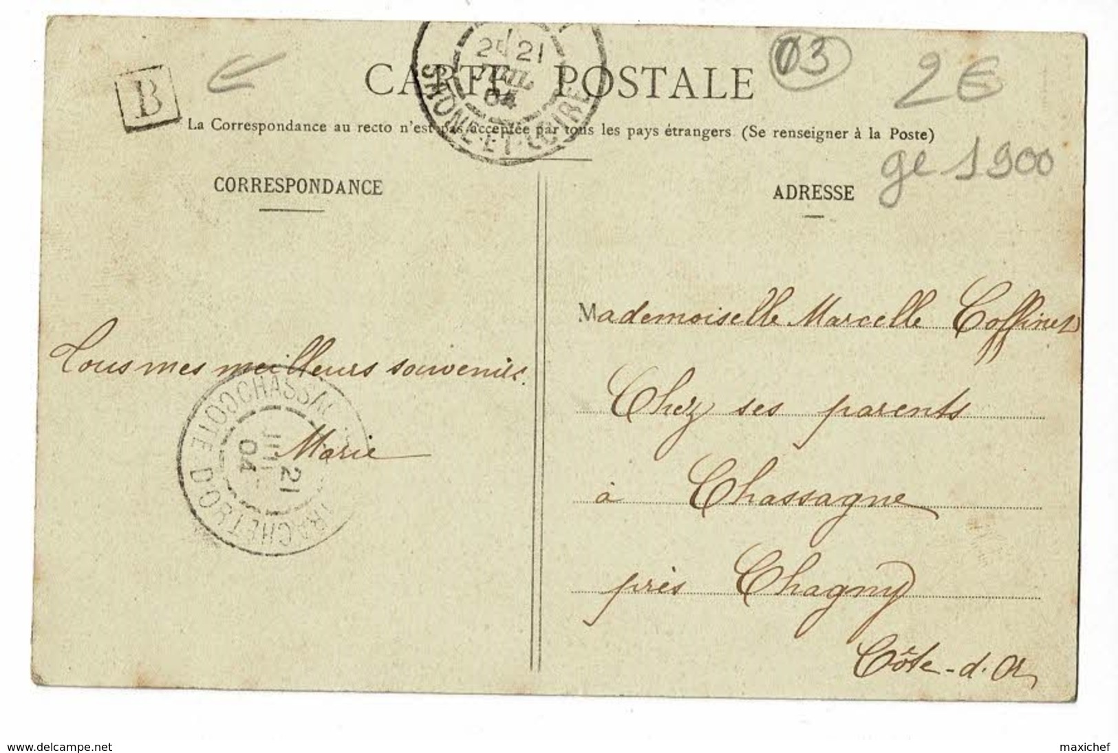 Cachet Boite Rurale Carré B - Circ 1904 Sur CP Postée à Domérat - Panorama - Autres & Non Classés