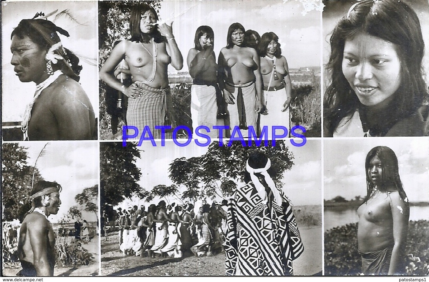 120512 PARAGUAY COSTUMES NATIVE INDIOS MULTI VIEW DAMAGED POSTAL POSTCARD - Paraguay