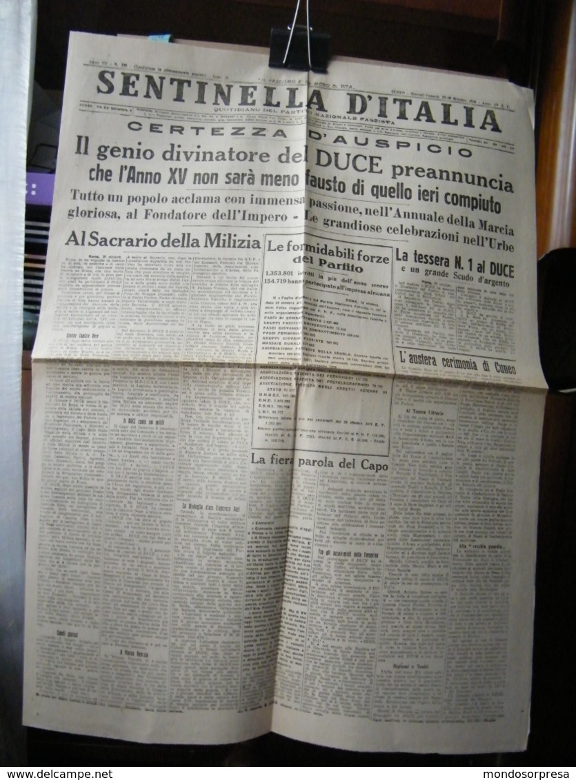 (G37) SENTINELLA D' ITALIA, ANNO VII N° 258 29/30 OTTOBRE 1936 , QUOTIDIANO DEL PARTITO NAZIONALE FASCISTA - Italiano