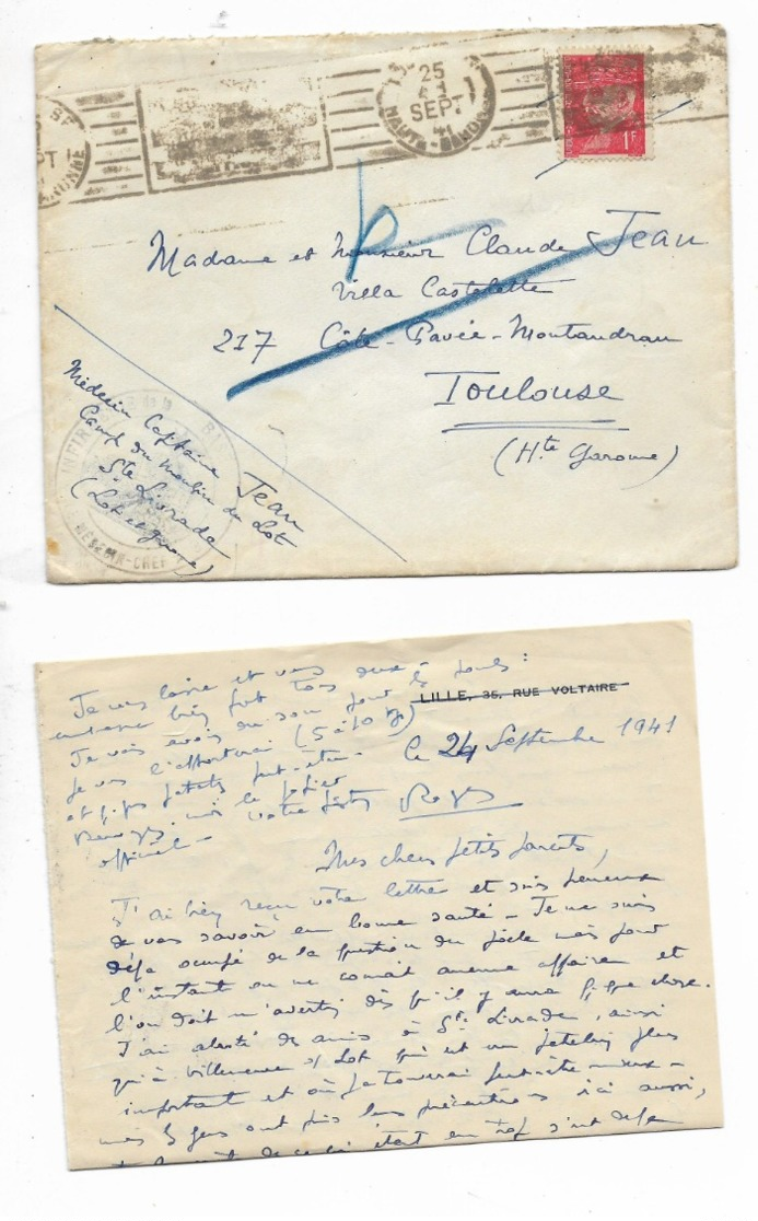 1941-lettre Avec Courrier D'un Médecin Capitaine CAMP DU MOULIN  DU LOT STE LIVRADE Pour Ses Parents - Guerre De 1939-45