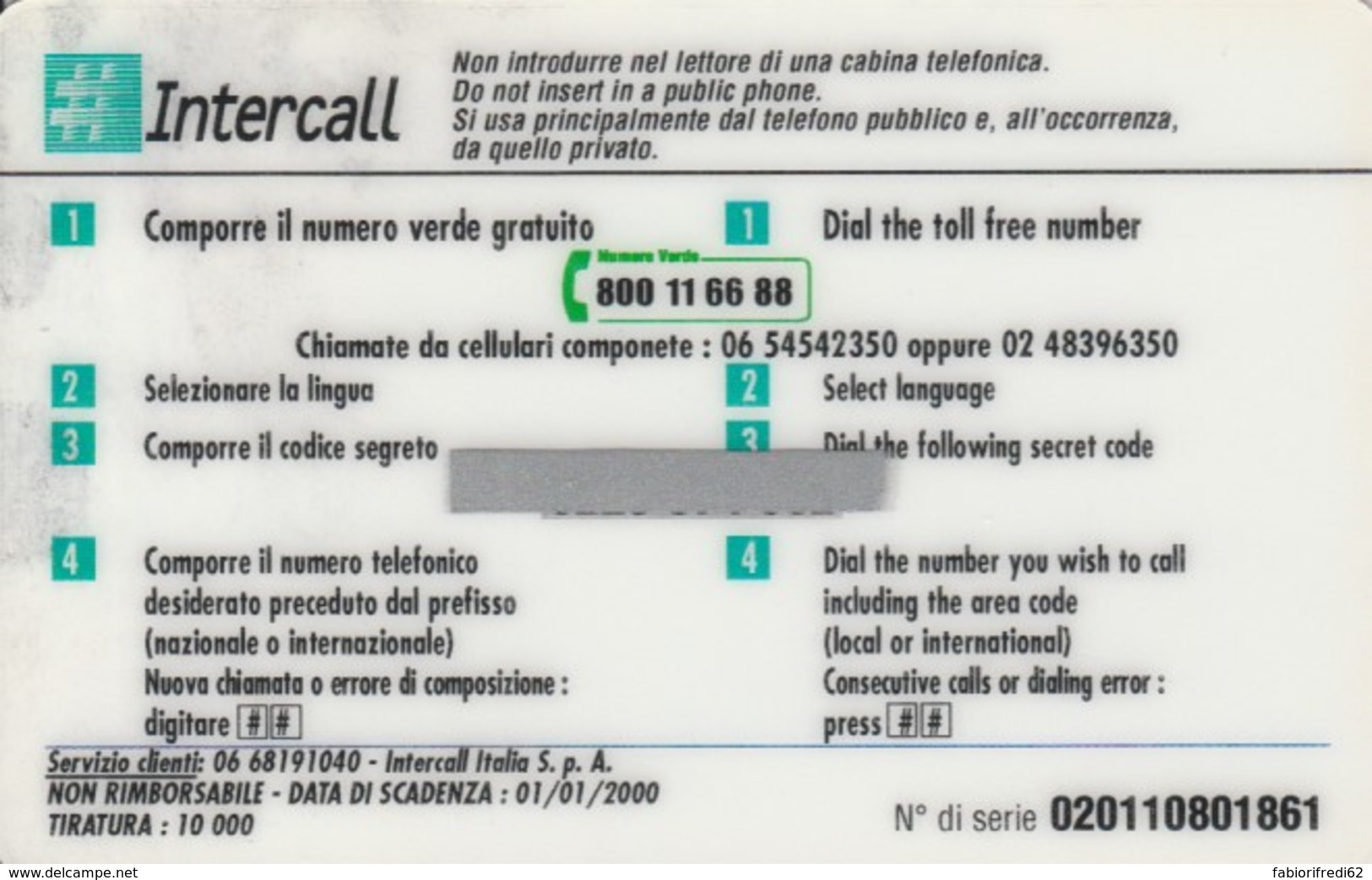 PREPAID PHONE CARD ITALIA-INTERCALL (PK447 - Schede GSM, Prepagate & Ricariche