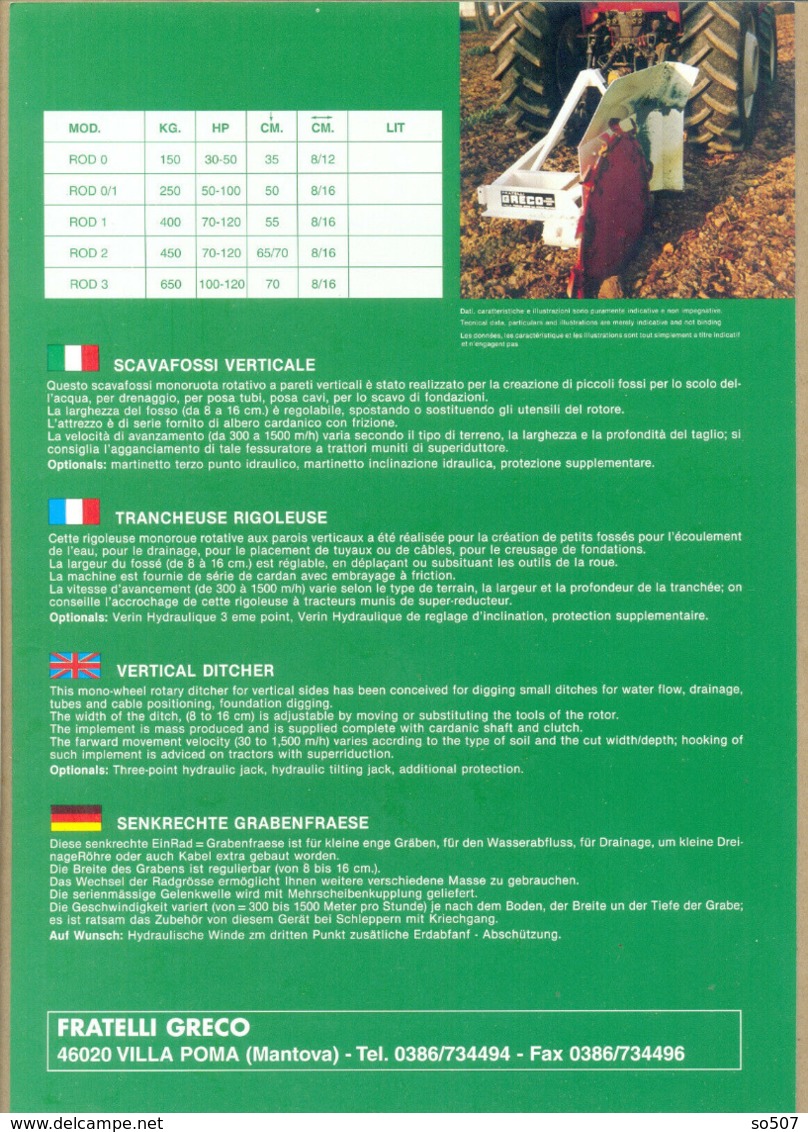 Greco Machine-Types Of Fiat 1380 DT Tractor, Agricultural Machines- Catalog, Prospekt, Brochure- Italy - Tractors