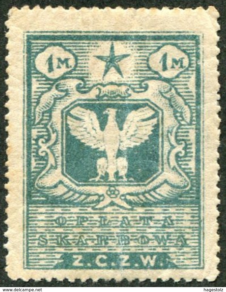 Eastern Poland ZCZW 1920 Polish Occupation Ukraine Belorussia Wilno 1 Mark Revenue Fiscal Tax Russia Civil War Z.C.Z.W. - Fiscali
