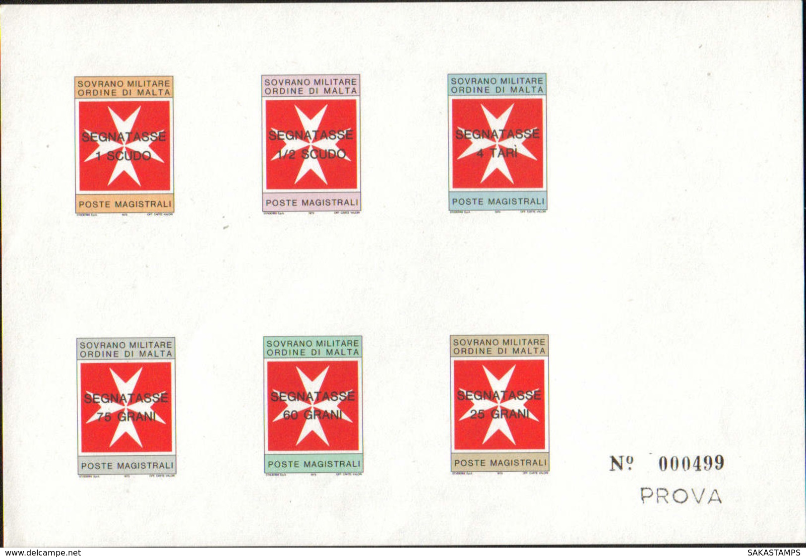 1975-(MNH=**) S.M.O.M. Segnatasse Foglietto Prove Di Lusso "Croce Di Malta Su Fondo Rosso" (imperforate,no Gum!) - 1801-1848: Precursori XIX