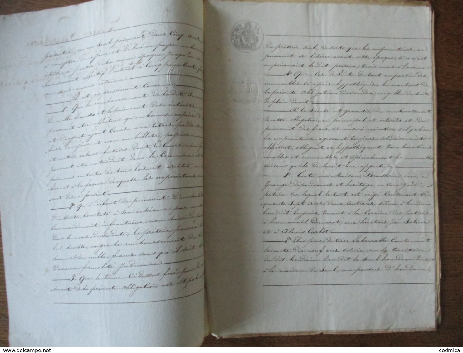 17 AVRIL 1852 OBLIGATION PAR LE SIEUR CARLOT MARCHAND BRASSEUR A HOUDAIN ET DAME SOPHIE MARIN SON EPOUSE A M.AUGUSTE VO - Manuscrits
