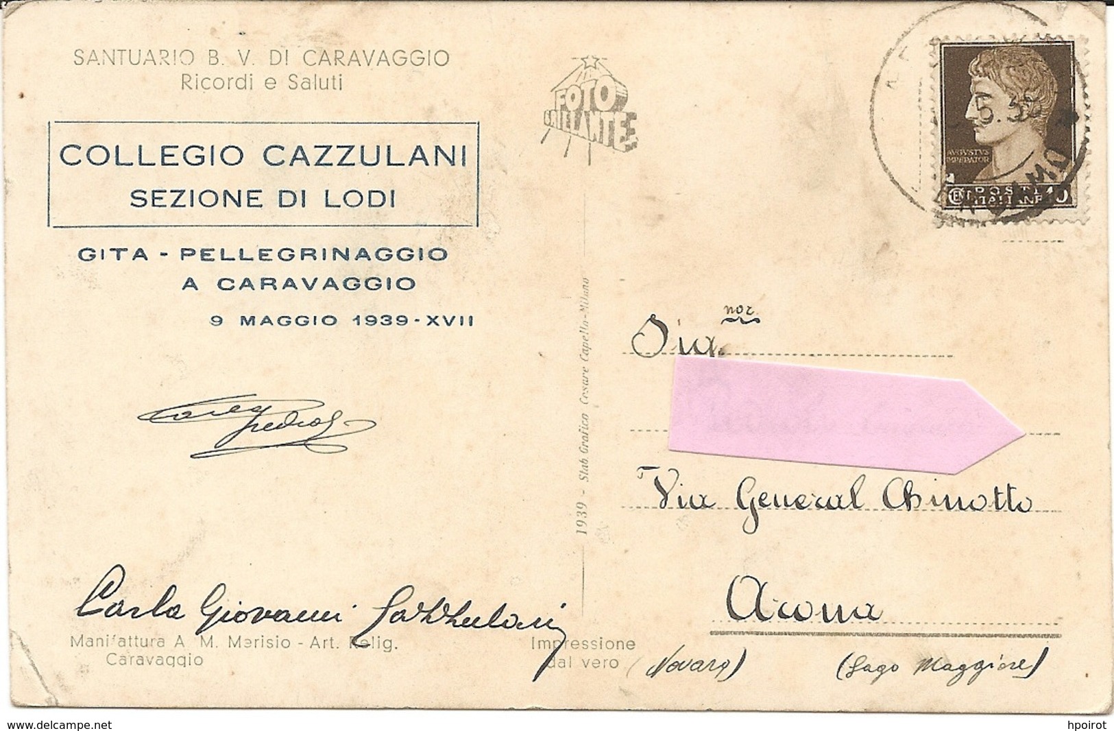 LODI COLLEGIO CAZZULANI Vedi FIRME  Gita Al Santuario Di Caravaggio 9/5/1936 - FORMATO PICCOLO - VIAGGIATA - (rif. R97) - Lodi