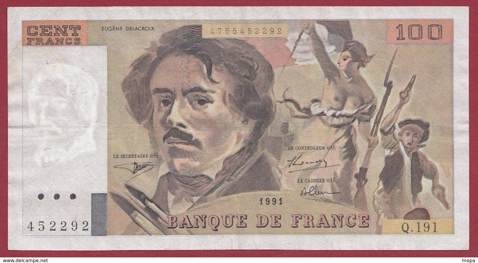 100 Francs "Delacroix" 1991 ---F/TTB+--ALPH.Q.191 - 100 F 1978-1995 ''Delacroix''