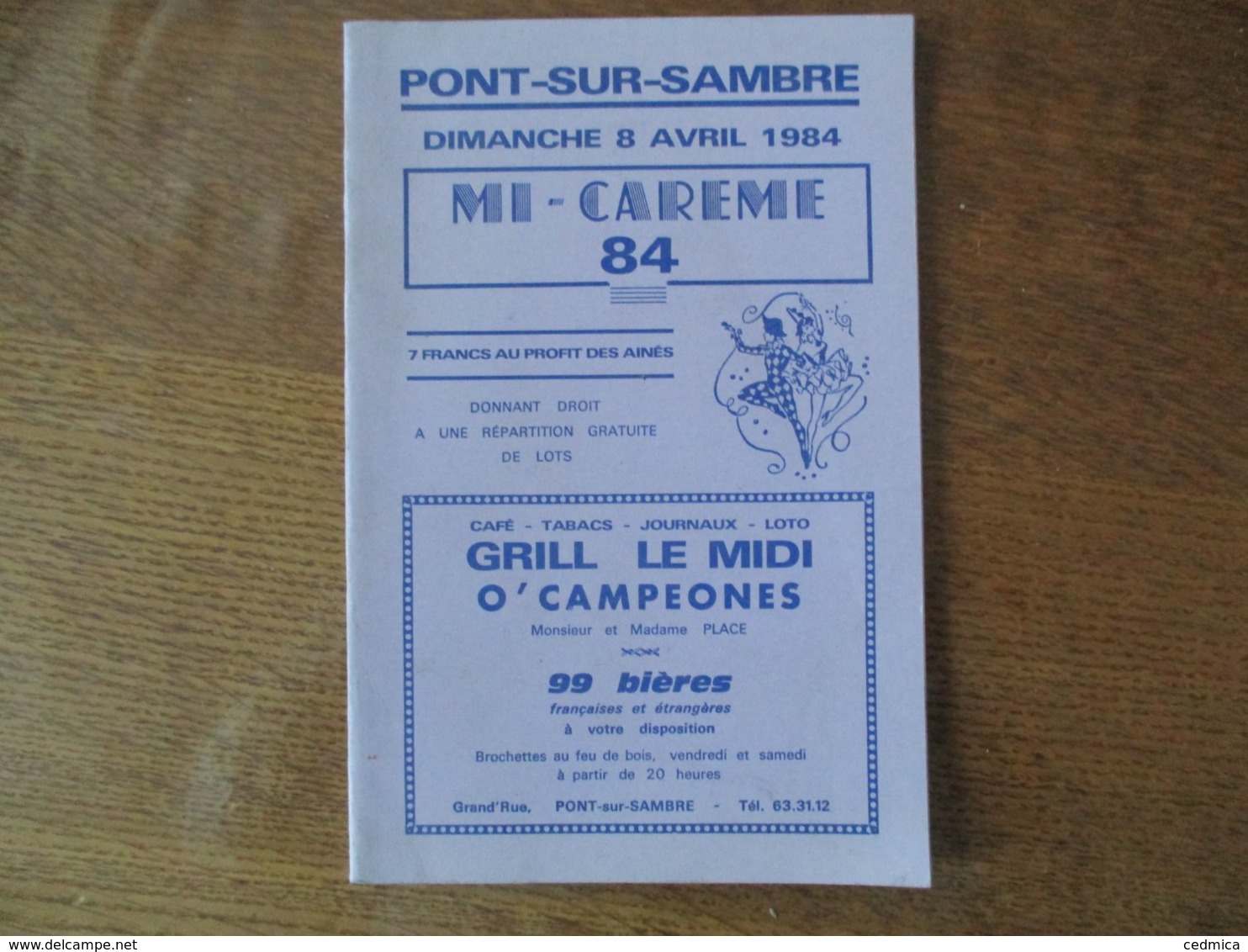 PONT-SUR-SAMBRE DIMANCHE 8 AVRIL 1984 MI-CAREME 84 PROGRAMME - Programme