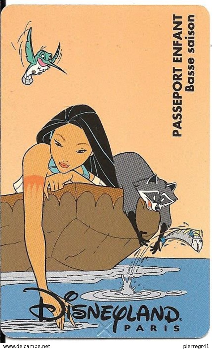 PASS--DISNEY-DISNEYLAND PARIS-1996-POCAHONTAS-ENFANT-V°SPEOS S 069624 En Haut A Droite-VALIDE 1 JOUR Saison Basse-TBE - Toegangsticket Disney