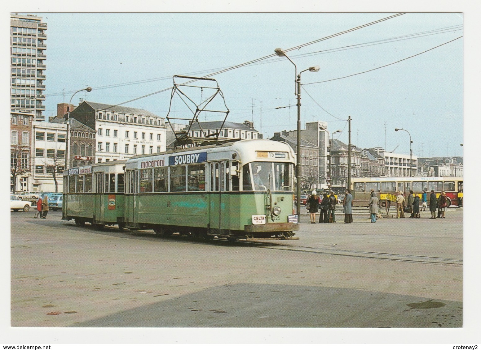 CPM VOIR DOS Tram Tramway Gare De Charleroi Sud Motrice 425 Et Remorque PUB Macaroni Soubry - Charleroi