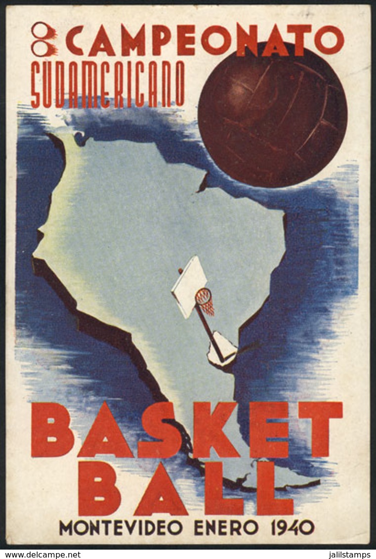 TOPIC BASKETBALL: Postcard Of The South American Basketball Championship In Montevideo (Uruguay), January 1940, VF Quali - Baseball