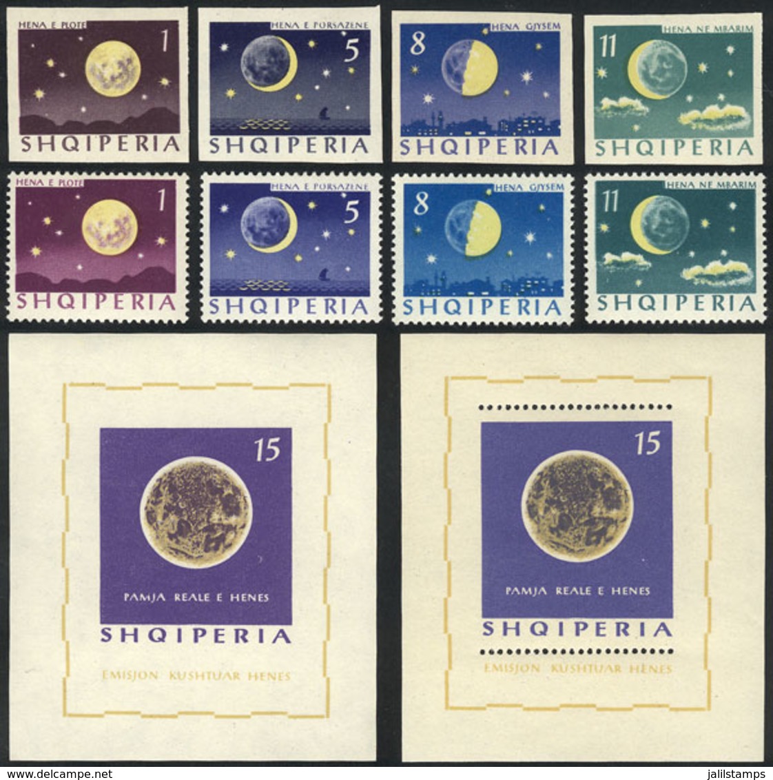 ALBANIA: Yvert 694/7 + Souvenir Sheet 6L, Moon Phases, Complete Set Of 4 Values And Souvenir Sheet, Perforated And Imper - Albanië