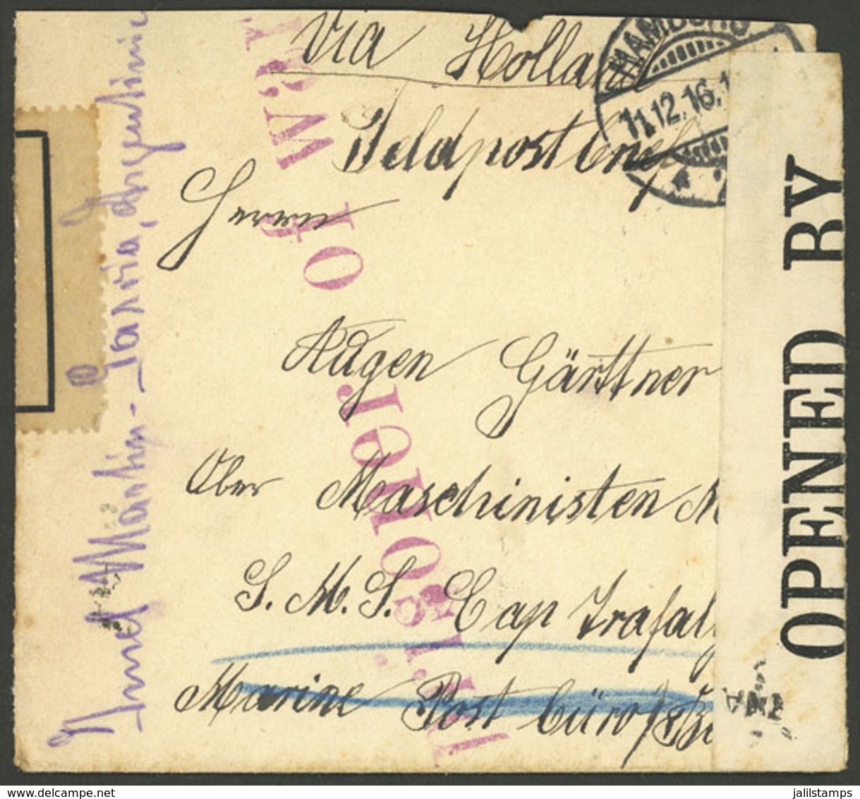 GERMANY: COVER TO SAILOR OF THE CAP TRAFALGAR: Small Cover With Military Free Frank (Feldpost) Sent On 11/DE/1916 To A S - Brieven En Documenten