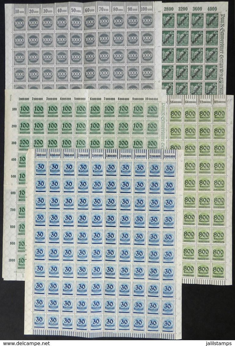 GERMANY: 450 Old Stamps Of The Hyperinflation Period, In Complete Sheets Of 100 Or Half Sheets, All MNH And Of Excellent - Collezioni