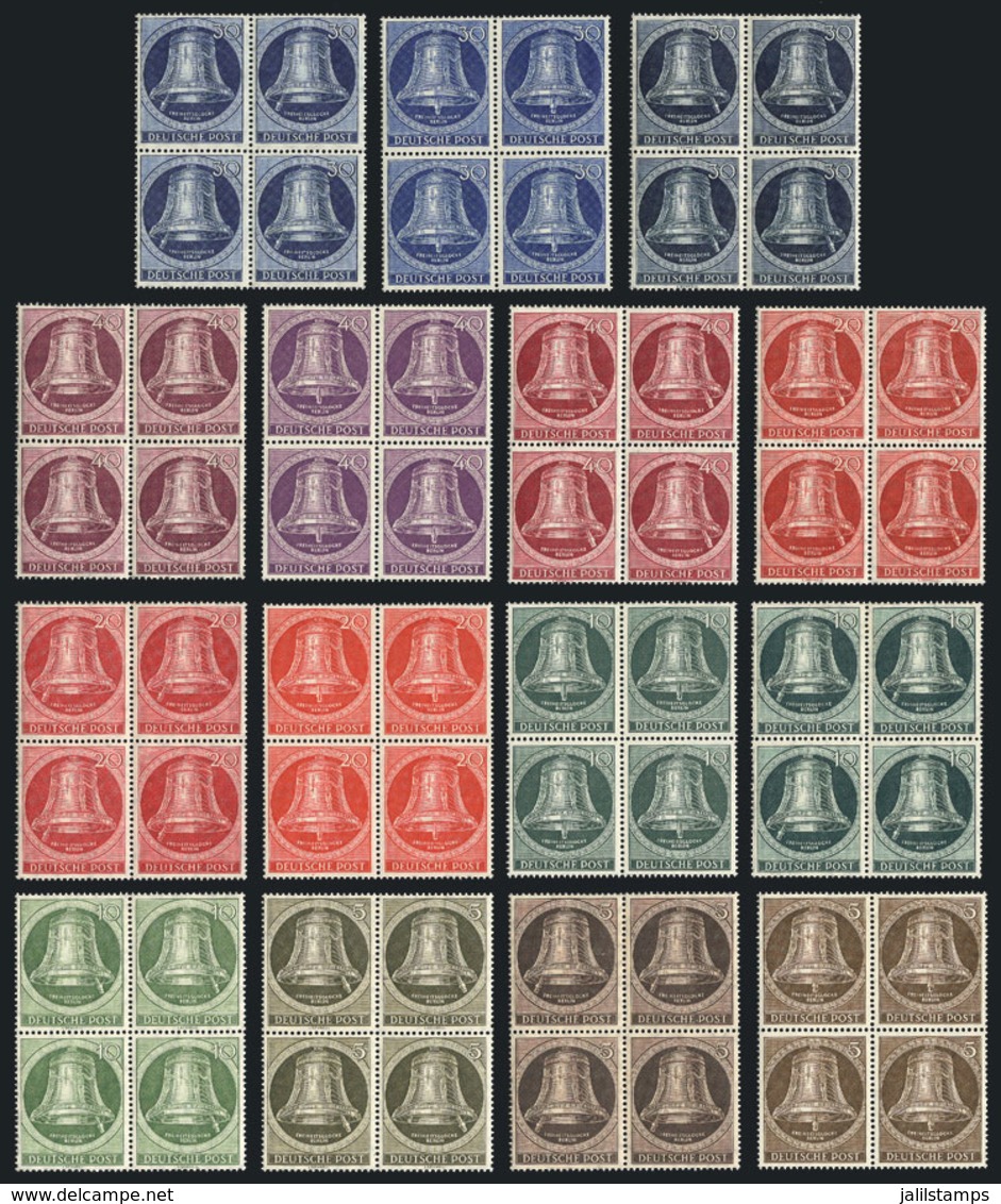 GERMANY - BERLIN: Yvert 61/65 + 68/72 + 87/91, 1951, 1952 And 1953 Liberty Bell, The 3 Complete Sets Of 5 Values In Bloc - Nuovi