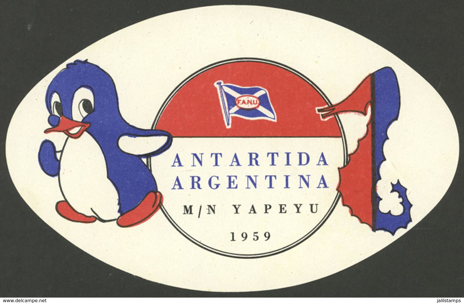 ARGENTINE ANTARCTICA: Luggage Label Of The First Tourist Cruise Trip To Argentine Antarctica In 1959 By Ship Yapeyú, Ver - Sonstige & Ohne Zuordnung