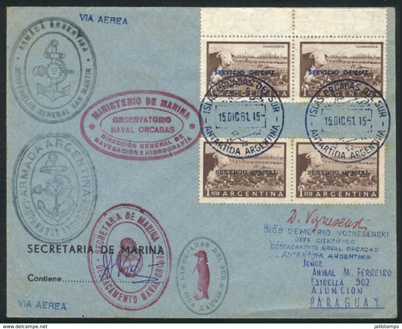 ARGENTINE ANTARCTICA (ORKNEY ISLANDS): Cover Franked With Official Stamps Sent From "Islas Orcadas Del Sur" To PARAGUAY  - Autres & Non Classés