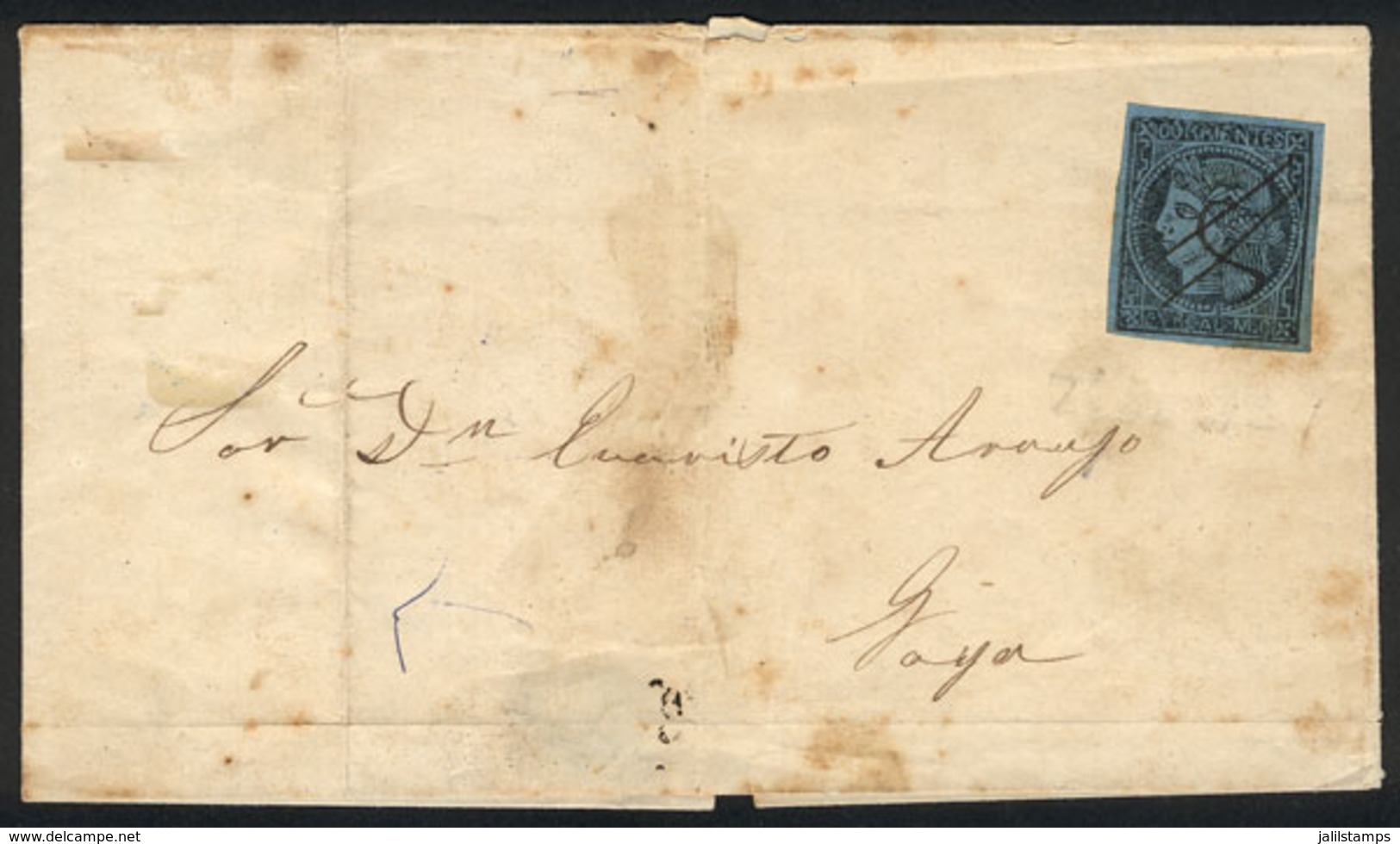 ARGENTINA: GJ.1, Un Real M.C. Franking A Folded Cover Sent To Goya, With Pen Cancellation Typical Of Mburucuyá, Very Nic - Corrientes (1856-1880)