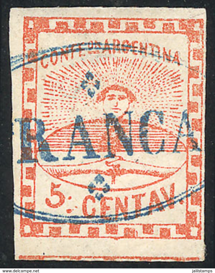 ARGENTINA: GJ.1d, With Variety "Double Period Right Of The 5", With Spectacular FRANCA Cancel Of Paraná In Blue, VF, Sig - Other & Unclassified