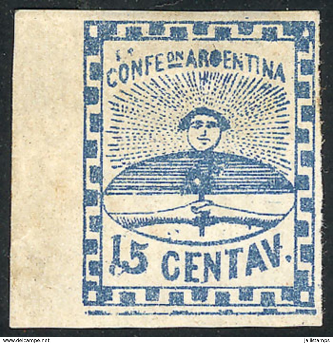 ARGENTINA: GJ.3c, 15c. Blue, With Variety "Double Line Below The Bottom Frame", VF" - Other & Unclassified