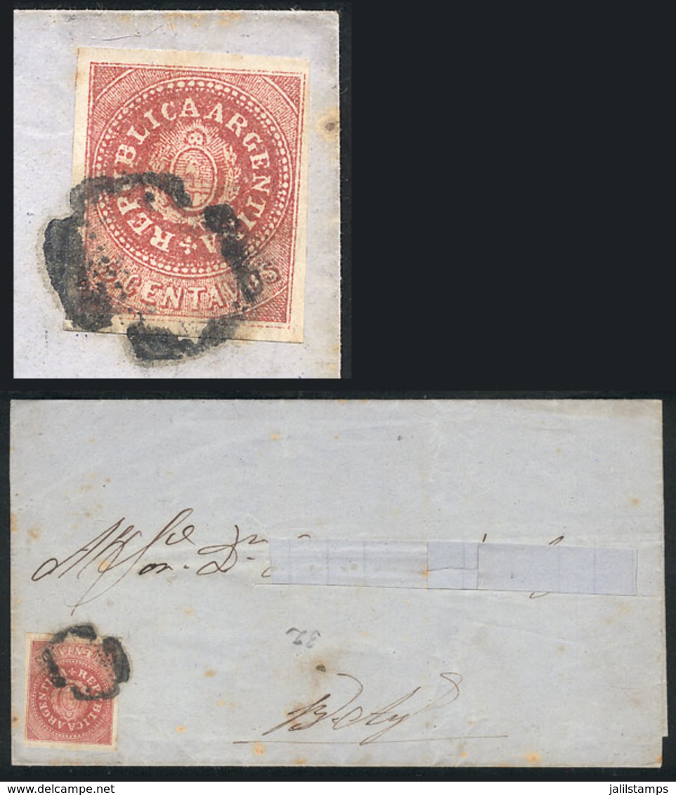 ARGENTINA: GJ.15A, 5c. Narrow C, CARMINE-ROSE, On A Folded Cover To Buenos Aires, With Spectacular Mute PONCHITO Cancel  - Sonstige & Ohne Zuordnung