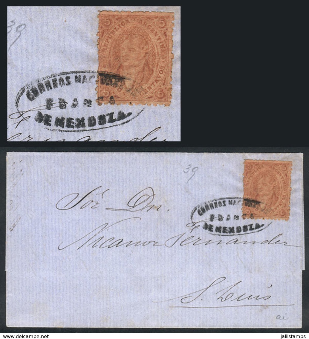 ARGENTINA: GJ.20j, 3rd Printing, Very MULATTO, In Spectacular Coffee Color, On A Folded Cover Sent To San Luis, With MEN - Neufs