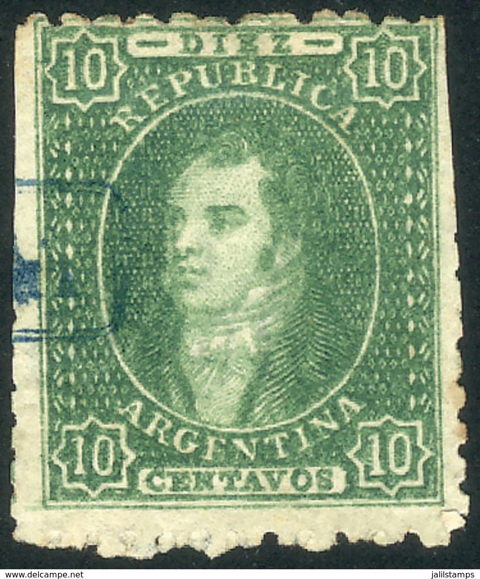 ARGENTINA: GJ.21, 10c. Clear Impression, With Framed CERTIFICADO Cancel In Blue, VF! - Unused Stamps