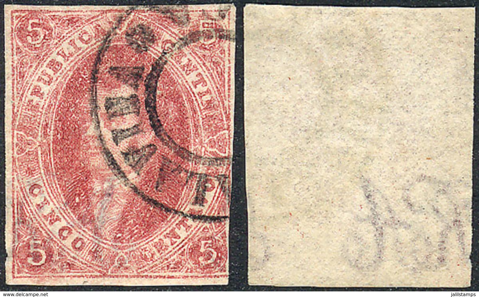 ARGENTINA: GJ.25, 4th Printing, With The Extremely Rare Double Circle Cancel Of SALAVINA, And The Watermark Is Completel - Ongebruikt