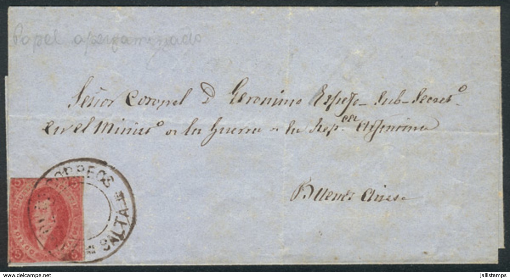 ARGENTINA: GJ.26Ab, 5th Printing, Cerise Carmine Color And Parchment-like Paper, Franking A Folded Cover To Buenos Aires - Nuevos