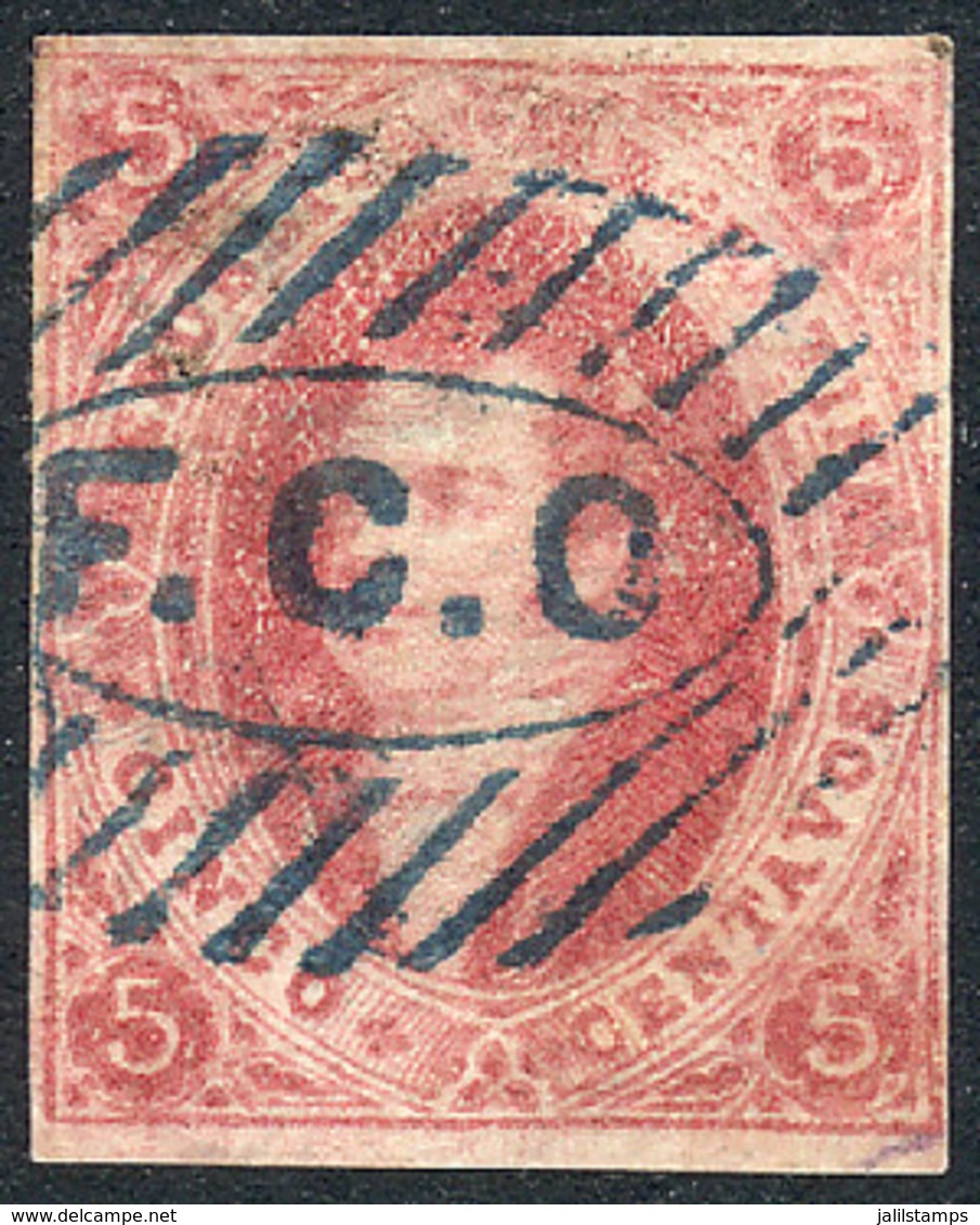 ARGENTINA: GJ.32, 7th Printing Imperforate, With Blue F.C.O Barred Cancel (+150%), Little Thin On Back, VF Front! - Unused Stamps