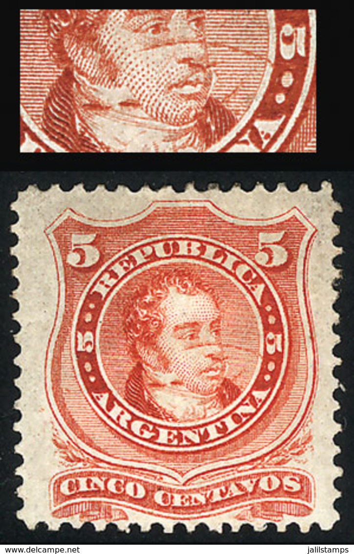 ARGENTINA: GJ.37, 1867 5c. Rivadavia With Groundwork Of Horizontal Lines, With Very Interesting Variety: Notable Small L - Other & Unclassified