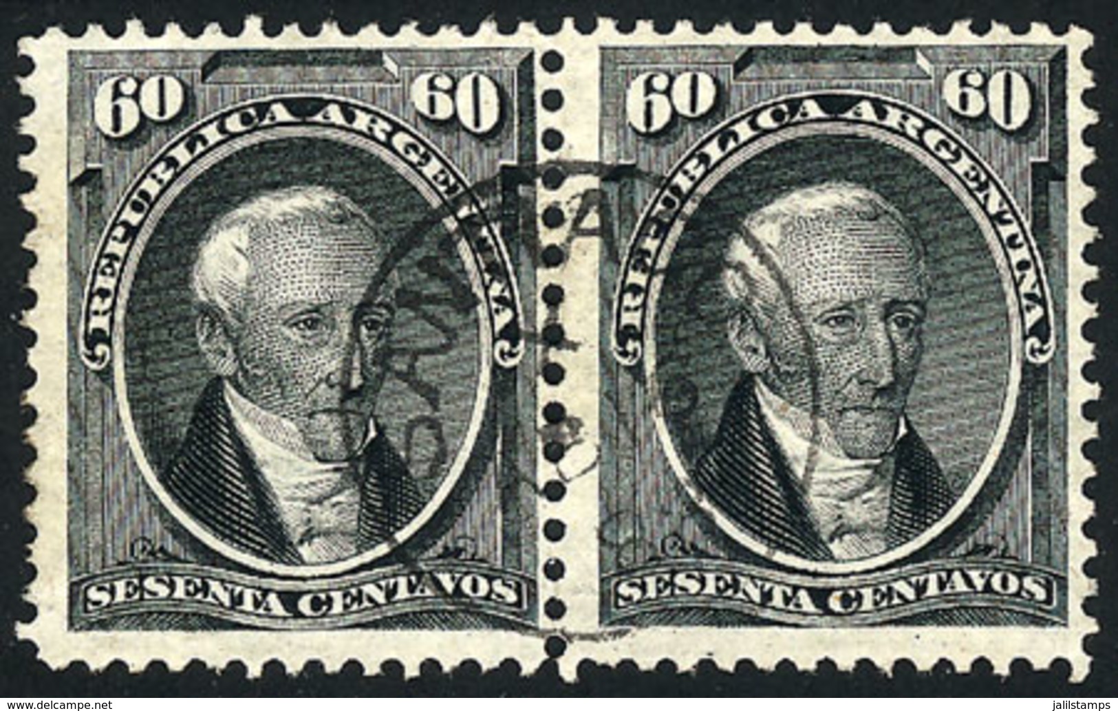 ARGENTINA: GJ.43, Pair Of 60c. Saavedra, With Circular Datestamp Of SANTIAGO (del Estero), VF Quality, Rare! - Other & Unclassified