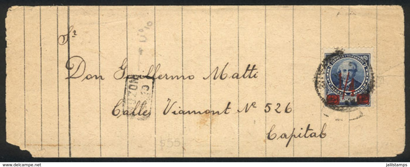 ARGENTINA: GJ.134, Provisional ¼c. With Red Surcharge Franking A Wrapper Used In Buenos Aires On 18/AUG/1890, Rare Rate  - Autres & Non Classés