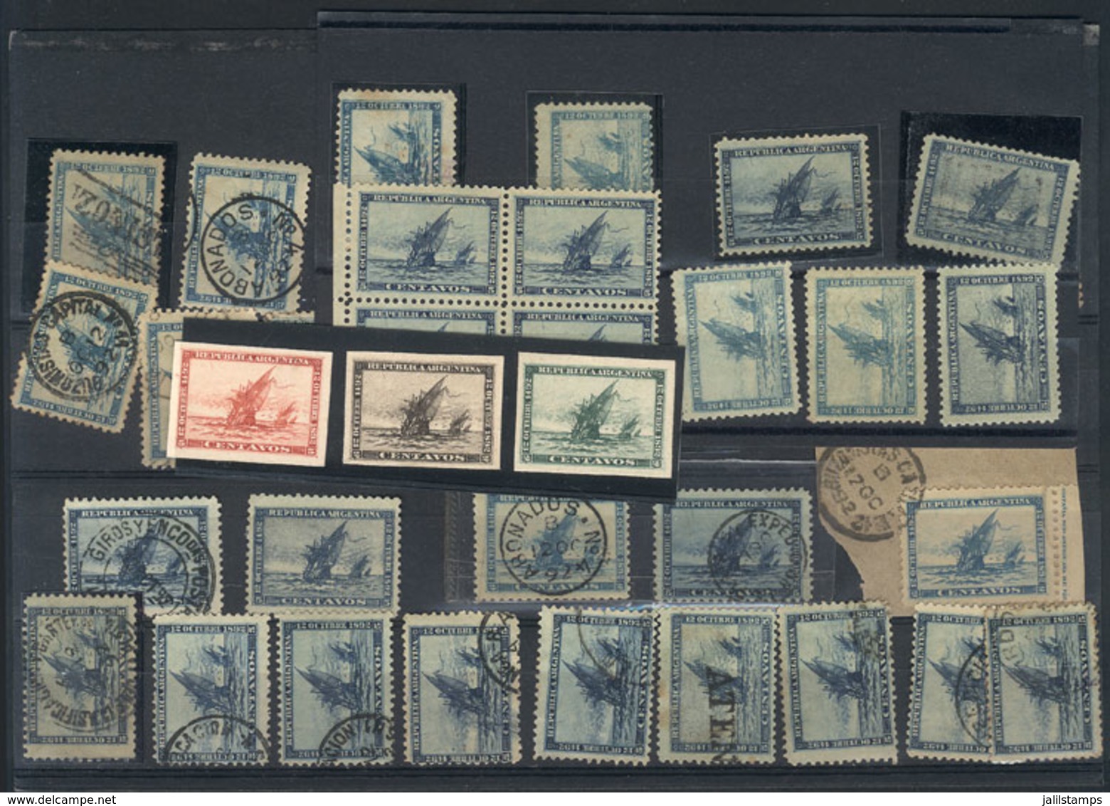 ARGENTINA: GJ.135/136, 1892 Discovery Of America, Lot Of Mint And Used Stamps With Varied Cancels, Including Some Italia - Andere & Zonder Classificatie