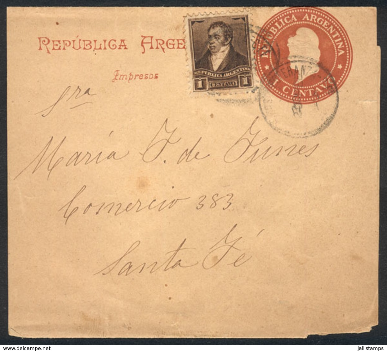 ARGENTINA: GJ.138 On VK.21 Wrapper Sent From ESPERANZA To Santa Fe In 1899, VF Quality! - Autres & Non Classés