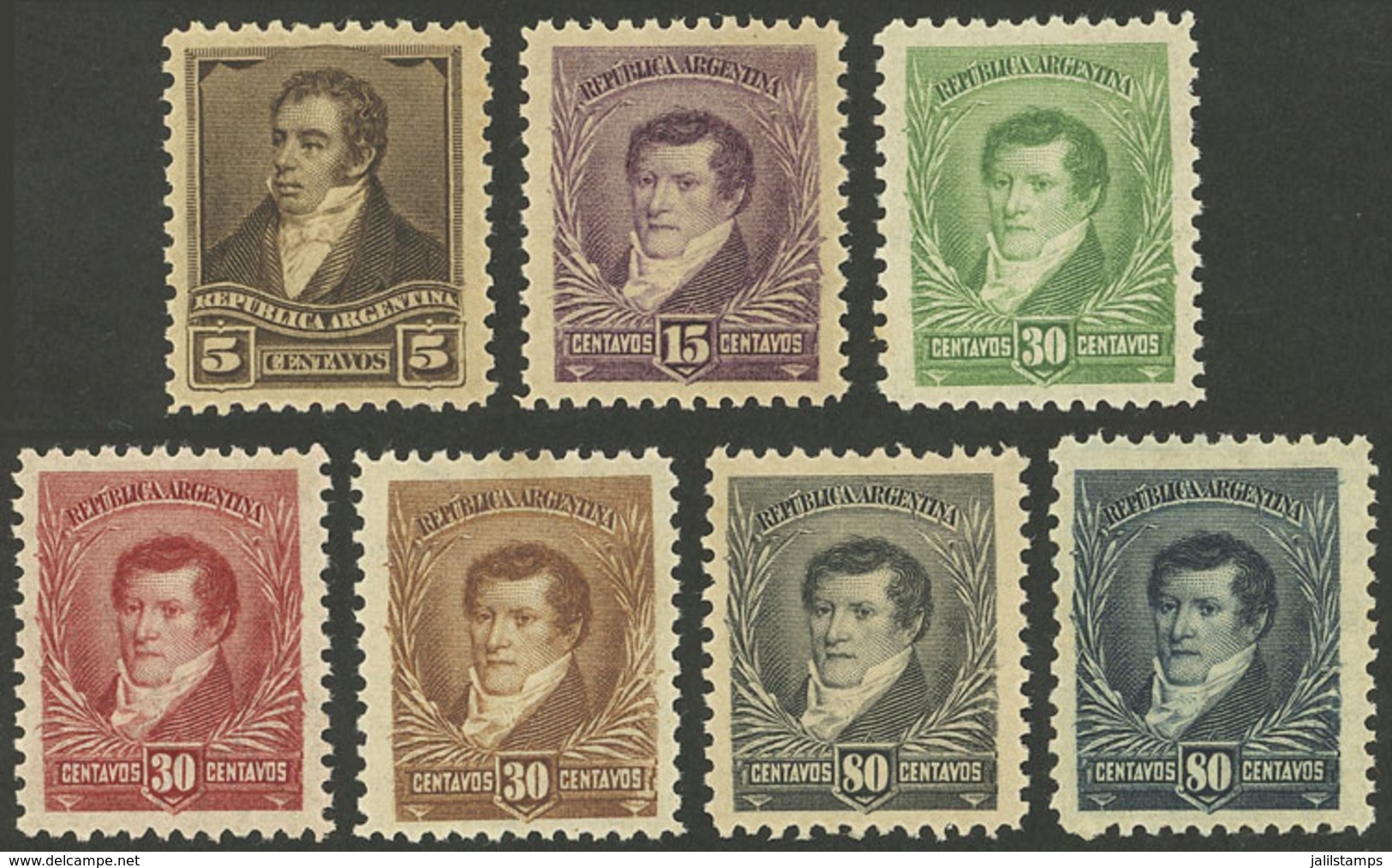 ARGENTINA: GJ.141 + Other Values, 1892 "3 Próceres" Issue, 7 Different COLOR PROOFS Printed On Paper With Watermark, Per - Other & Unclassified