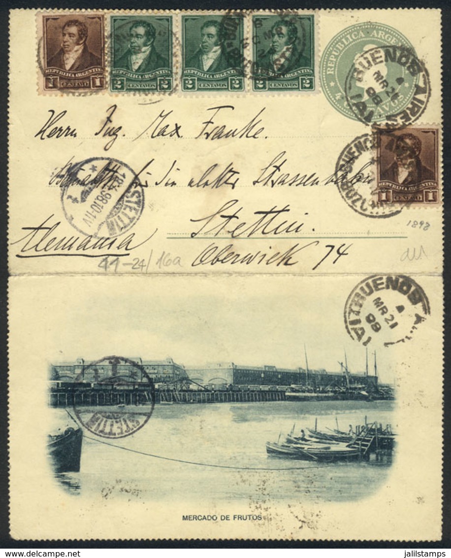 ARGENTINA: GJ.176 (strip X3) + 175 X2 On 4c. Postal Letter With View On Reverse (fruit Market), Sent From Buenos Aires T - Other & Unclassified