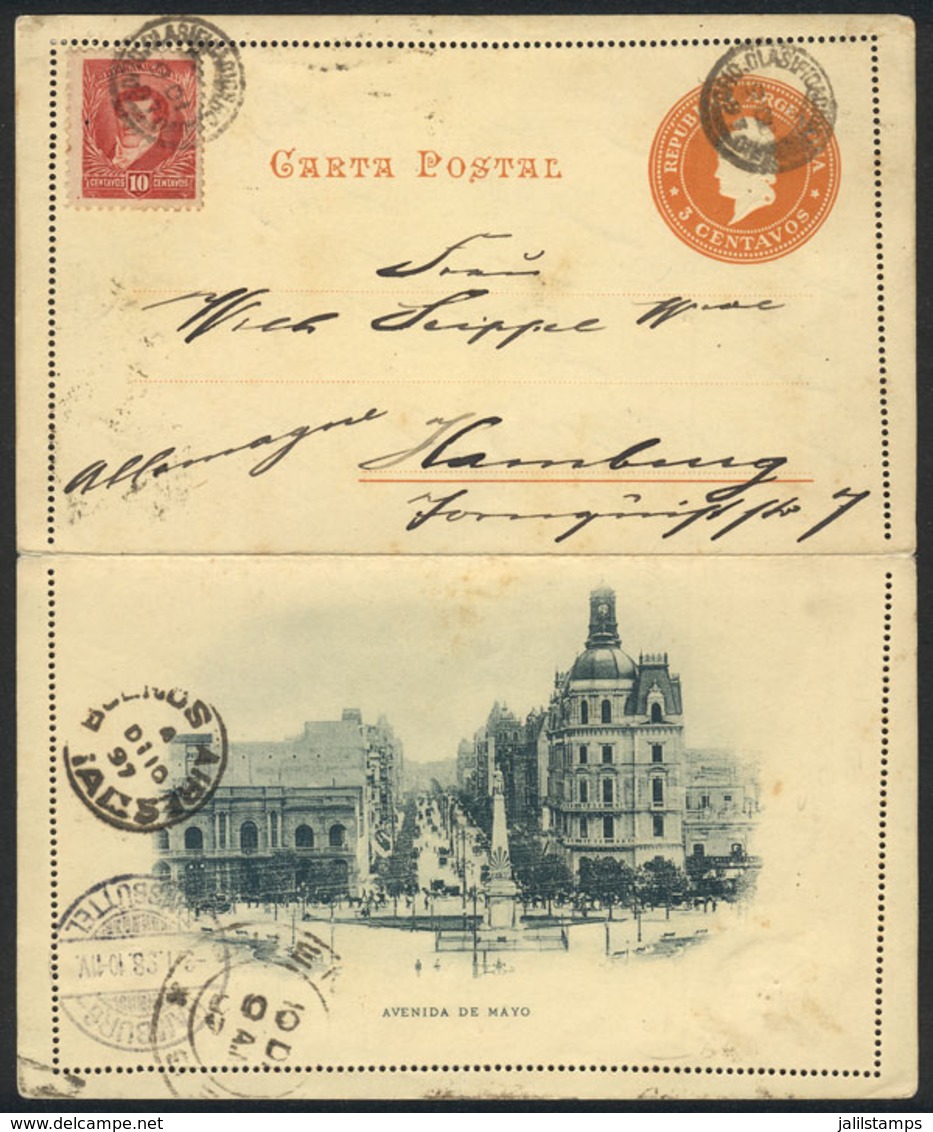 ARGENTINA: GJ.179 Uprating A Postal Letter Illustrated On Reverse (Mayo Avenue), Sent On 9/DE/1897 From Rosario To Germa - Other & Unclassified