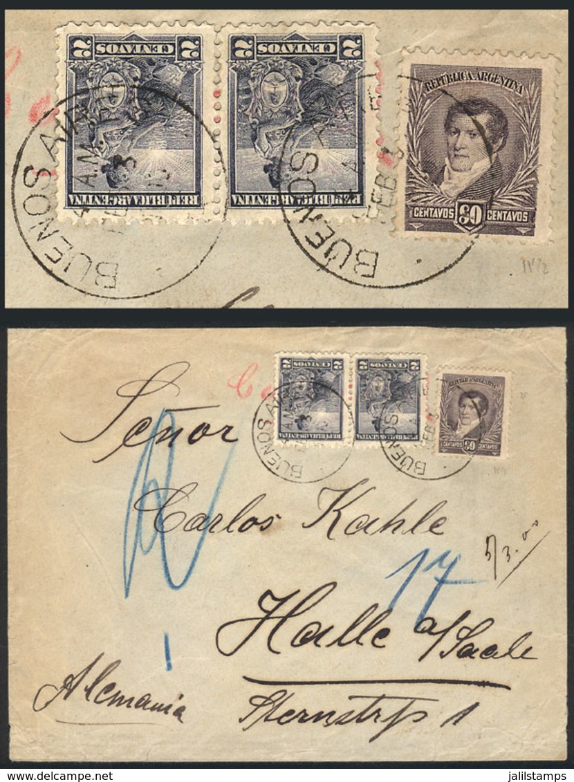 ARGENTINA: GJ.185, 80c. Belgrano + Pair Of 2c. Liberty (total 84c.), Franking A Cover Sent From Buenos Aires To Germany  - Otros & Sin Clasificación