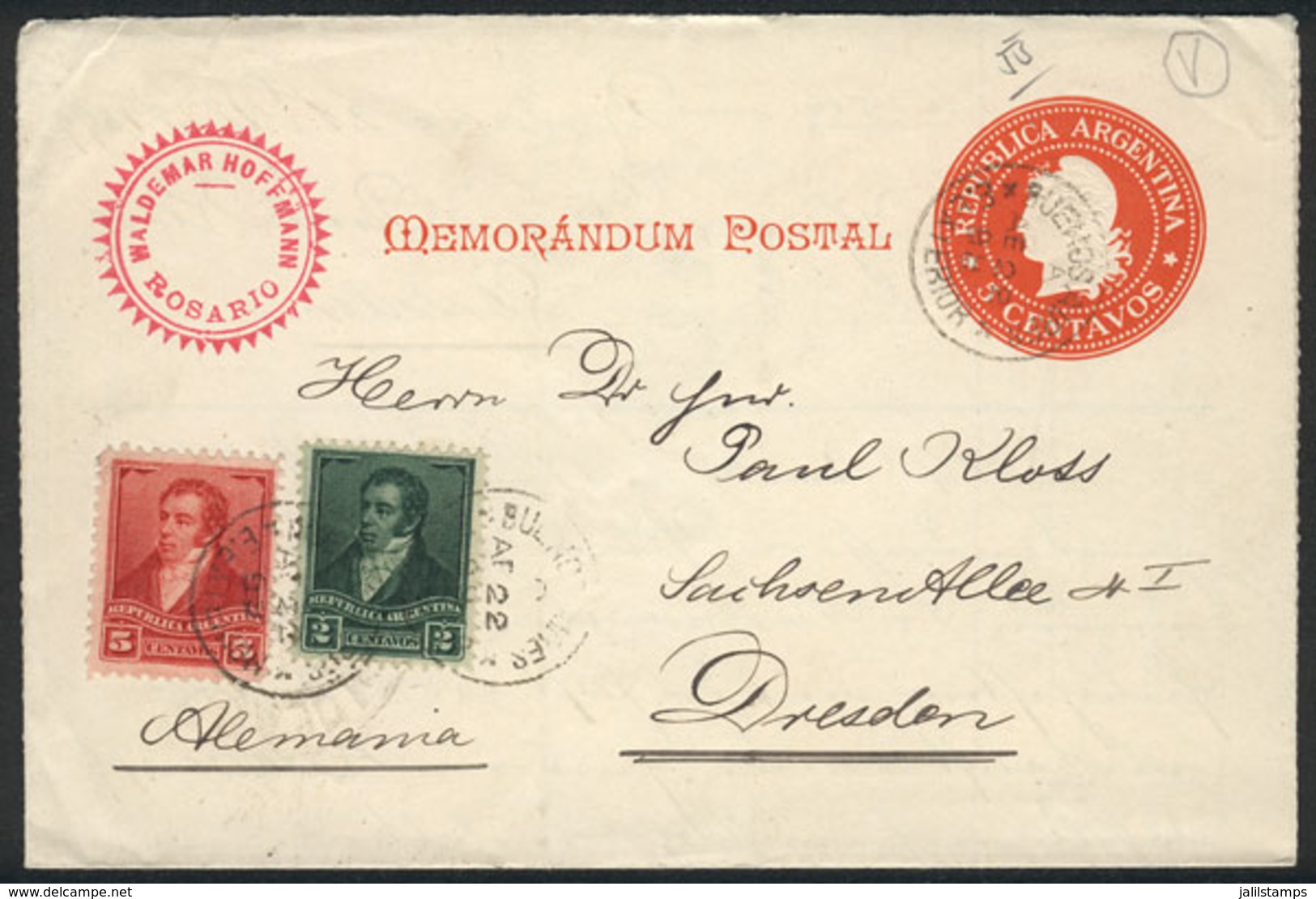 ARGENTINA: GJ.192 (2c. Perf 12) + 178 On A 5c. Liberty "memorandum Postal" PS Item, Sent From Buenos Aires To Germany On - Andere & Zonder Classificatie