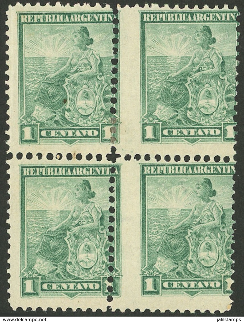 ARGENTINA: GJ.218, 1899 1c. Seated Liberty, Block Of 4 With DIAGONAL PERFORATION, VF! - Otros & Sin Clasificación