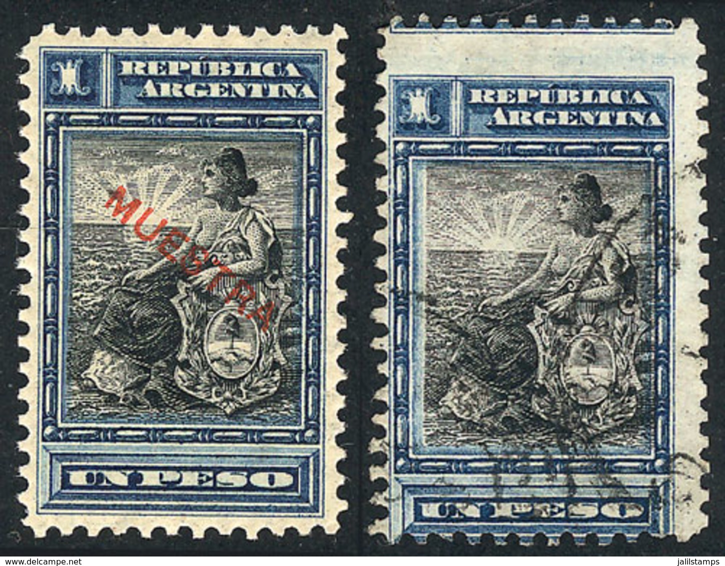 ARGENTINA: GJ.235, MNH Example With Red MUESTRA Ovpt + Used Example With Shifted Perforation, VF Quality! - Sonstige & Ohne Zuordnung