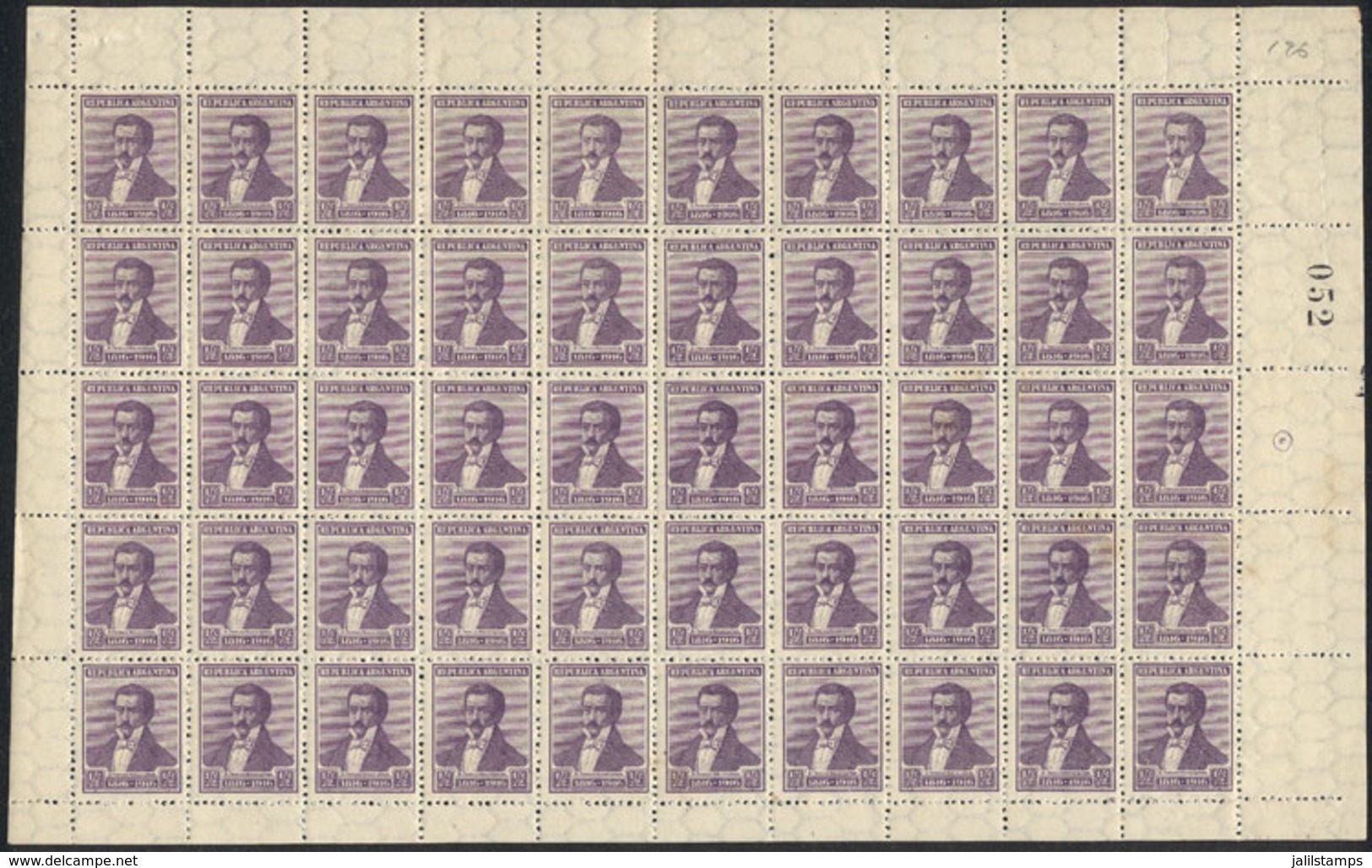 ARGENTINA: GJ.411, 1916 Centenary Of Independence ½c. With Horizontal Honeycomb Wmk And Perforation 13½, COMPLETE SHEET  - Sonstige & Ohne Zuordnung