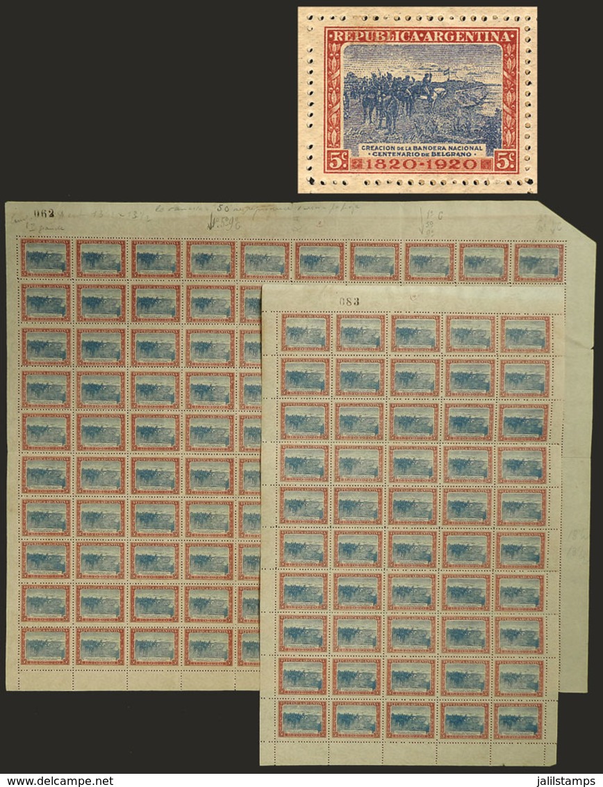 ARGENTINA: GJ.521, 1920 5c. Belgrano On Horse, Argentina Flag, COMPLETE SHEETS Of 50 And 100 Examples, Unmounted (some S - Sonstige & Ohne Zuordnung