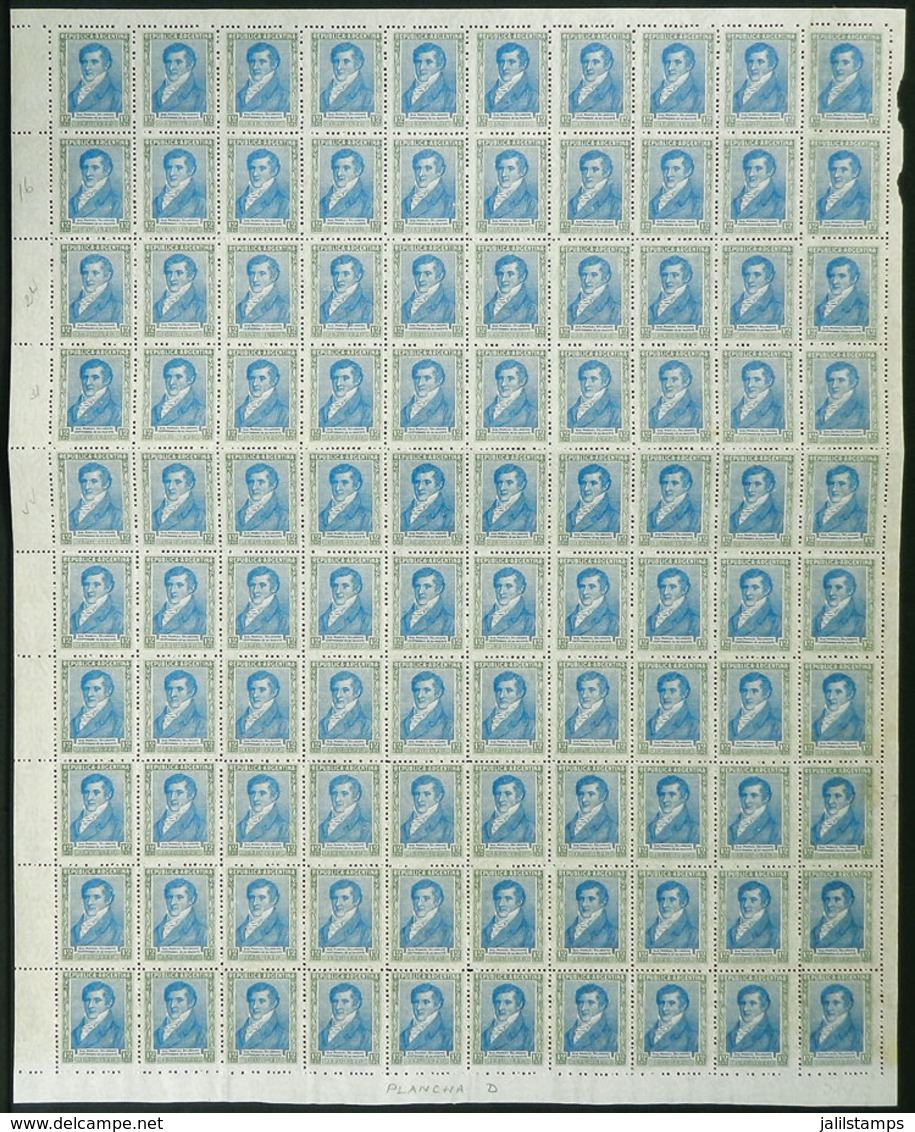 ARGENTINA: GJ.522, 1920 12c. Manuel Belgrano, COMPLETE SHEET Of 100 Examples, Unmounted, Very Fine Quality (with Few And - Sonstige & Ohne Zuordnung