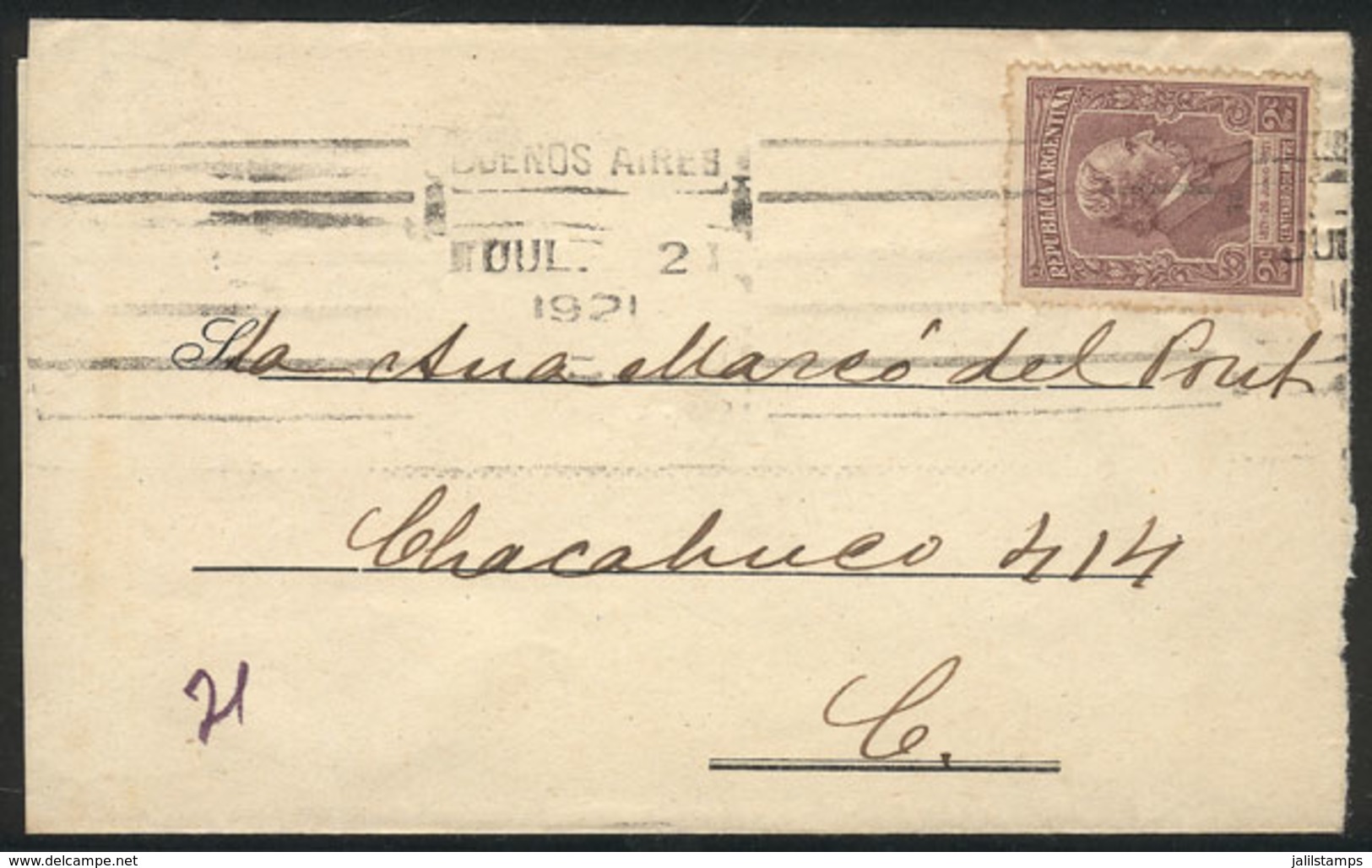 ARGENTINA: GJ.526, 2c. Mitre Franking ALONE A Cover Used In Buenos Aires In 1921, VF! - Other & Unclassified