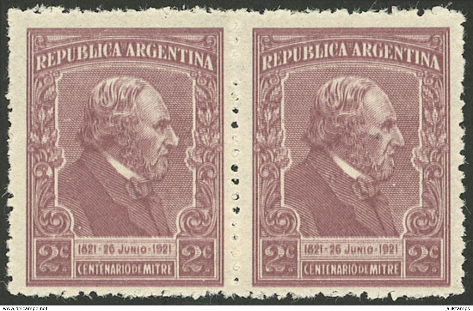 ARGENTINA: GJ.526a, 1921 2c. Mitre, Pair With DOUBLE COMPLETE IMPRESSION, MNH (+50%), VF Quality! - Other & Unclassified