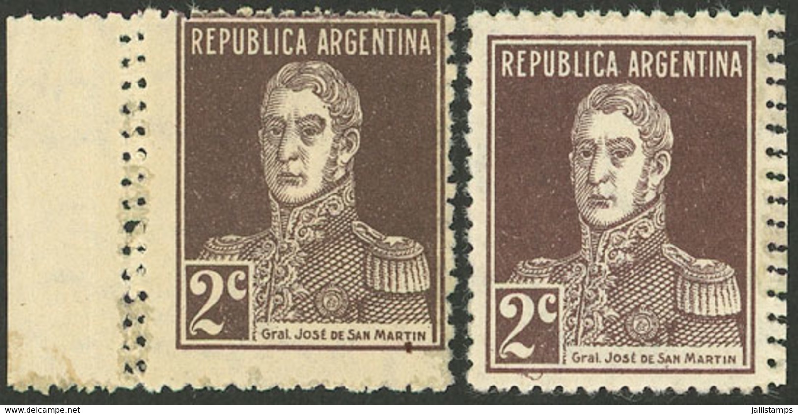 ARGENTINA: GJ.596, 2 Examples With DOUBLE Vertical Perforation On One Border, VF! - Sonstige & Ohne Zuordnung