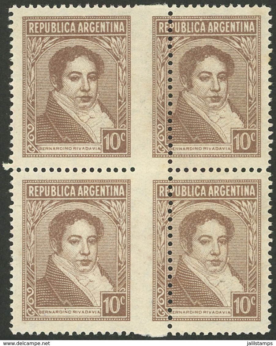 ARGENTINA: GJ.774, Block Of 4 With Very Shifted Vertical Perforation In The Center, Handsome! - Other & Unclassified