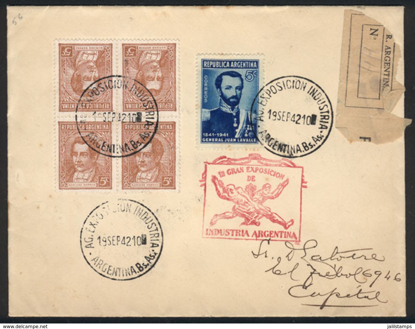 ARGENTINA: GJ.800T, 5c. Moreno Printed On Chalky Paper, TETE-BECHE Block Of 4 Franking A Cover With Special Postmark Of  - Autres & Non Classés